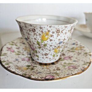 Vintage 1950s Rosina Floral Teacup and Saucer,  Chintz June Pattern 4974 England